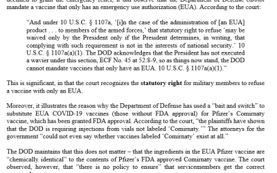 Points of Emphasis: 11/12/2021 Court Order Denying Preliminary Injunction Motions